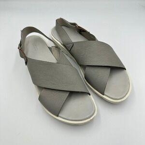 Women’s Grey Leather Crossover Sandals